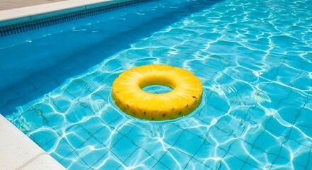 Pineapple Ring Floating in a Refreshing Swimming Pool