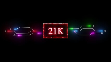 Neon social media followers or subscriber. Neon 21K celebration text animation background.