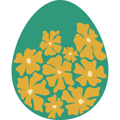 Teal Easter Egg Decorated With Yellow Flowers On A Transparent Background