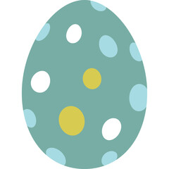 Teal Easter Egg Decorated With White Light Blue and Yellow Polka Dots Isolated On Transparent Background
