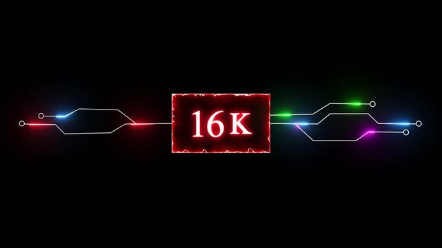 Neon social media followers or subscriber. Neon 16K celebration text animation background.