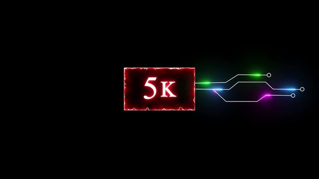 Neon social media followers or subscriber. Neon 5K celebration text animation background.