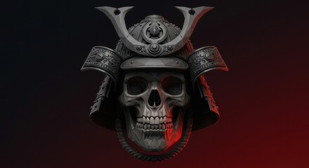 Fototapeta premium Monochromatic digital sculpture depicts a stylized human skull wearing traditional headgear