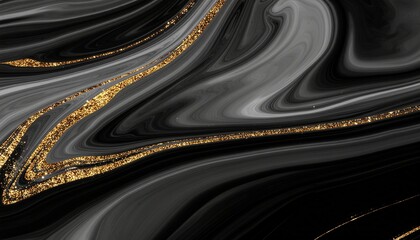 Elegant Black and Grey Marble with Shimmering Gold Glitter Lines