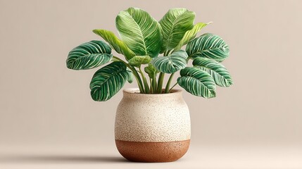 Aesthetic image of a Calathea plant in a ceramic pot for modern home decor