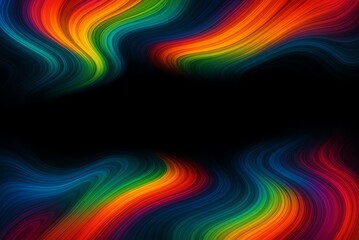 Obraz premium Colorful swirls resembling a psychedelic pattern surround a central black space. The vibrant colors transition smoothly, creating flowing wave-like forms in red, orange, yellow, green, blue, purple