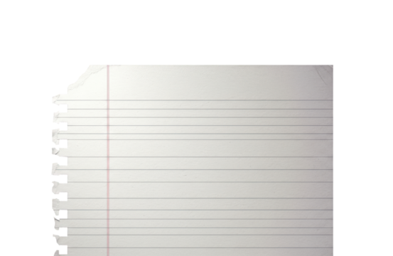 Torn sheet of lined paper isolated on transparent background