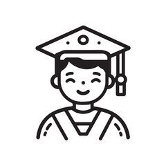 Cartoon vector illustration of graduate icon wearing toga and academic cap in cute and simple style.