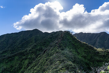 Moanalua Valley & Moanalua Ridge Trail to the Haiku Stairs (Stairway To Heaven), Honolulu, Oahu, Hawaii. Koʻolau Range / shield volcano.
