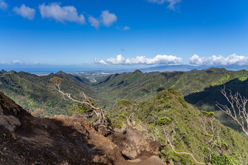 Moanalua Valley & Moanalua Ridge Trail to the Haiku Stairs (Stairway To Heaven), Honolulu, Oahu, Hawaii. Koʻolau Range / shield volcano.