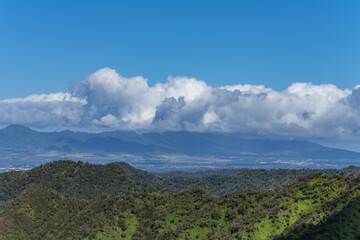 Moanalua Valley & Moanalua Ridge Trail to the Haiku Stairs (Stairway To Heaven), Honolulu, Oahu, Hawaii. Koʻolau Range / shield volcano. In the distance is the Waiʻanae Range