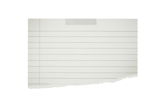 Torn lined paper with red margin isolated on transparent background