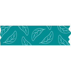 Teal Washi Tape With White Leaf Pattern Across Transparent Background Seamless Decorative Element