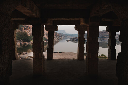 River through pillars.