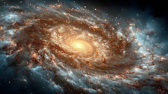 Spiral galaxy with bright center and swirling arms in a dark space.