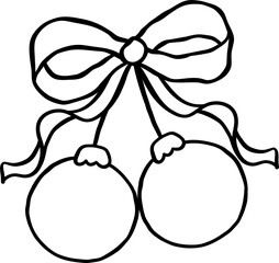 Coquette Christmas Bauble Balls Cherries Outline with Ribbon Bows Doodle Hand Drawn