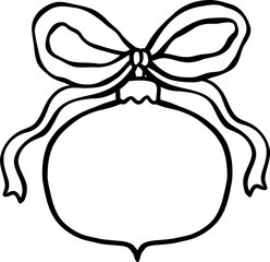 Coquette Christmas Bauble Ball Outline with Ribbon Bows Doodle Hand Drawn