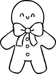 Coquette Cookies Christmas Gingerbread man Outline Doodle Hand Drawn