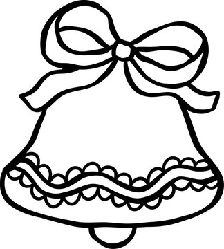 Coquette Christmas Bell Outline with riboon bow Doodle Hand Drawn