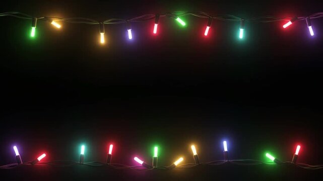 Looping animation of colorful Christmas lights softly flashing in rhythm, black background, clean and modern, no text, no shadows