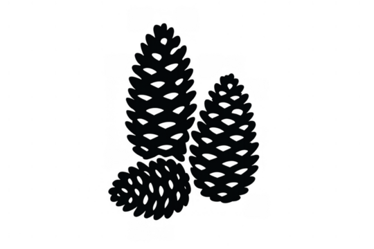 Pine cone silhouette abstract symbol black and white icon set representing nature forest seeds winter elements