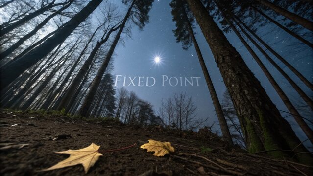 A bright star shining above tall trees in a night forest - Powered by Adobe
