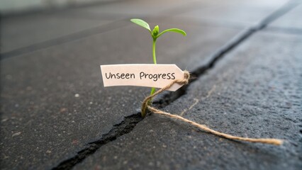 A resilient green sprout emerging from a concrete crack