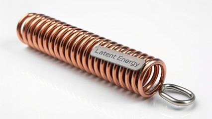 Shiny copper spring with coiled design and text label