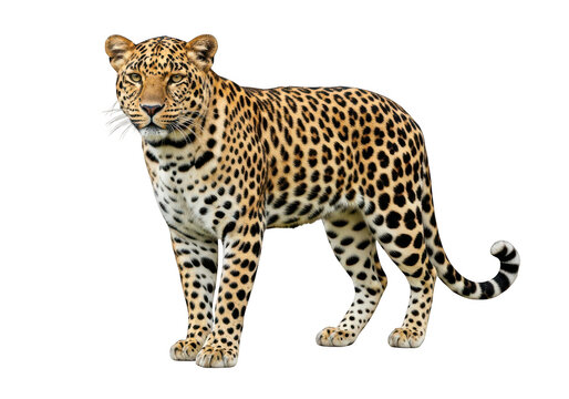 Majestic leopard standing proudly isolated on a plain background isolated on transparent background