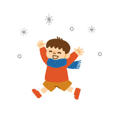 雪遊び 子ども 薄着 マフラー 冬 イラスト 手描き