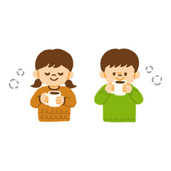 子供 ホットココア 飲む 冬 暖かい イラスト 手描き