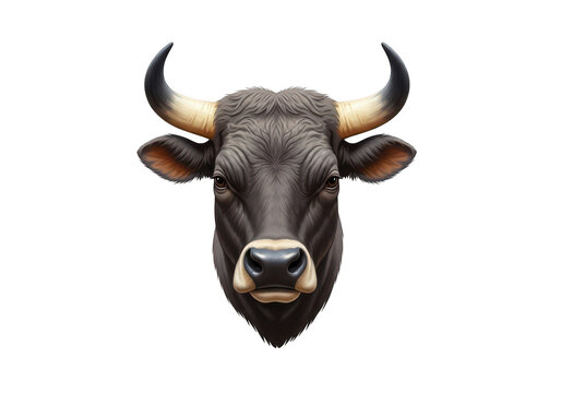 Powerful gaur bull head majestic wild animal frontal view portrait isolated on transparent background
