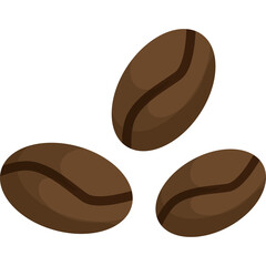 Three Brown Coffee Beans with a Smooth Texture and a Subtle Glisten Against a Transparent Background Ready for Use in Designs Related to Beverages and Breakfast.