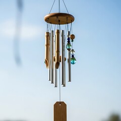 Bamboo and Metal Wind Chime Hanging Outdoors