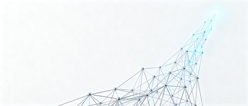 Abstract network or structure of connected dots and lines striving upwards, symbolizing technological growth, connection, networking, and development.