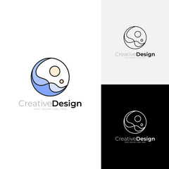wave element logo in circle shape with linear line art design style