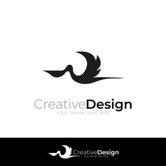 flying pelican logo in flat design style
