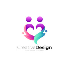 love people care logo with splash effect in 3d design style full color