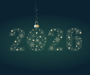Happy New Year 2026. Numbers with snowflakes on dark green background, abstract design. Vector illustration.	