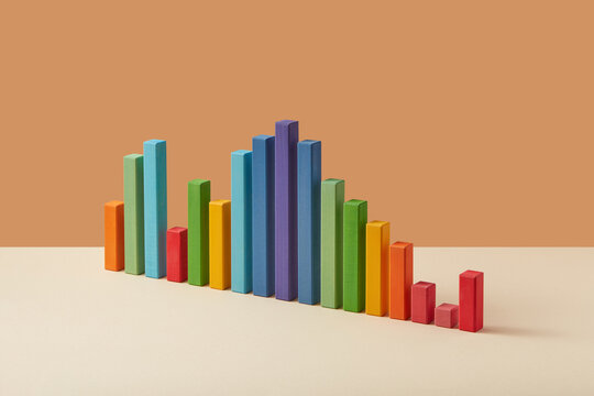 Color bar chart made of wooden blocks