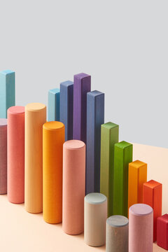 Close-up colorful cylinders and bars as chart