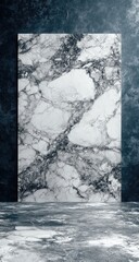 Marble panel White stone with grey veins against a dark wall