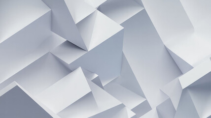 An abstract, minimalist composition featuring overlapping geometric planes and sharp angles in varying shades of light gray and white, creating a sense of depth and dimension.