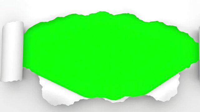 Empty Canvas Metaphor with paper animation over green screen stop motion sheets tearing from the center distortion, overlay, glitch, static noise, scan lines on black background, 4k animated video