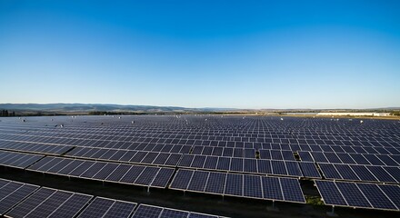 Vast Solar Panel Farm Under a Clear Blue Sky.