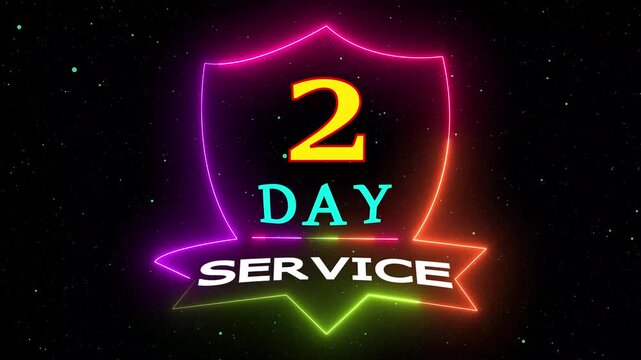 Two Day Service delivery banner animation with glowing neon lights on dark background