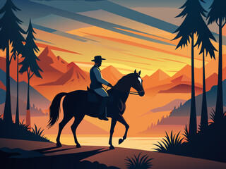 Horse riding silhouette vector illustration