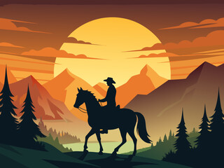 Horse riding silhouette vector illustration
