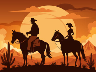 cowboy horse riding on the desert sunset vibes