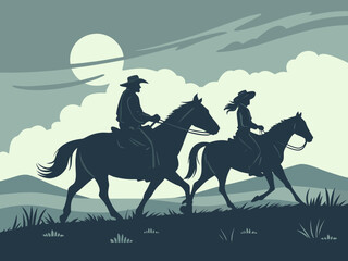 cowboy horse riding on the desert night vibes